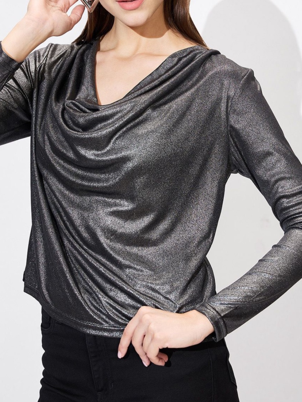 NWT Splendid Silver/grey Draped Long Sleeve Top size L